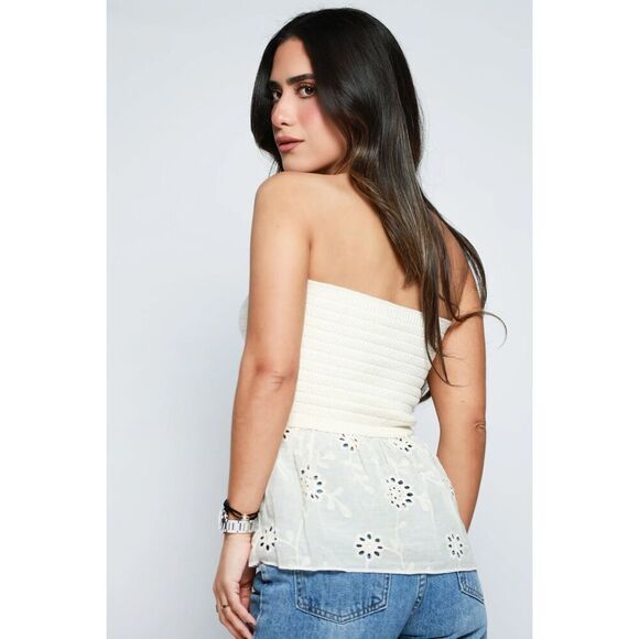 ✨Micas Knot Front Knit Embroidered Tube Sz XS Top Beige✨ - Picture 4 of 10